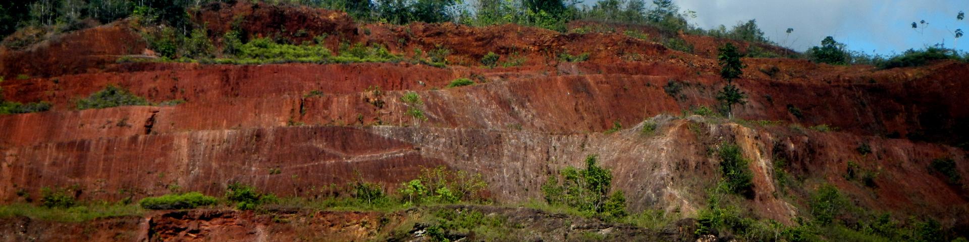 Un filon pegmatitique dans la région de Kourou. Ces formations pegmatitiques, lorsqu’elles sont enrichies en Nb-Ta, correspondent aux sources des nombreux "placers" à columbo-tantalite (Nb-Ta) localisés dans le domaine nord-guyanais (Guyane, 2013).© BRGM - Matthieu Chevillard Un filon pegmatitique dans la région de Kourou