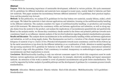 Incohérences dans la gestion de la multifonctionnalité dans l’empreinte environnementale des batteries de véhicules électriques : une analyse intersectorielle