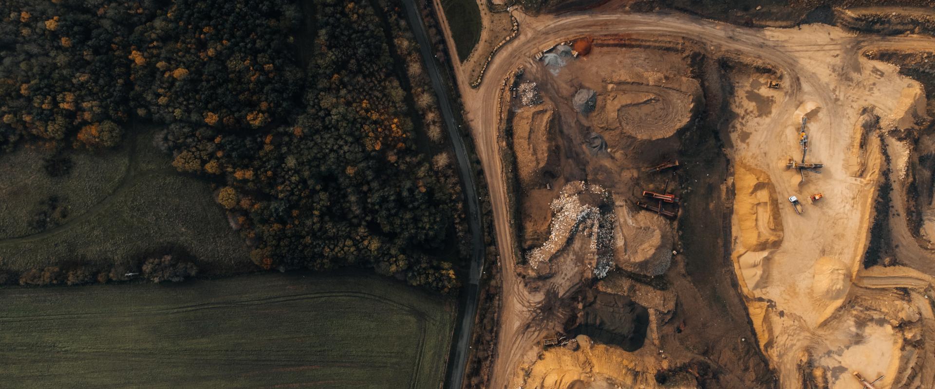 Landfill and Aggregates Mine Located Close to Farmland and Forest