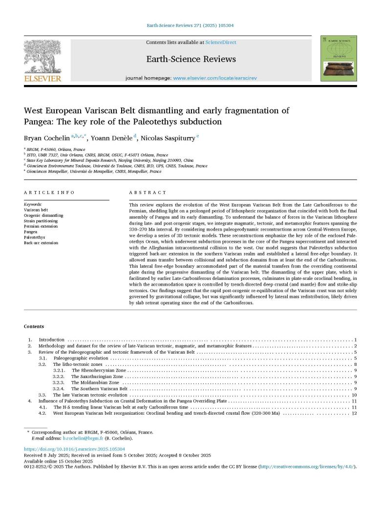 Démantèlement de la chaîne varisque d’Europe de l’Ouest et fragmentation précoce de la Pangée : le rôle clé de la subduction de la Paléotéthys
