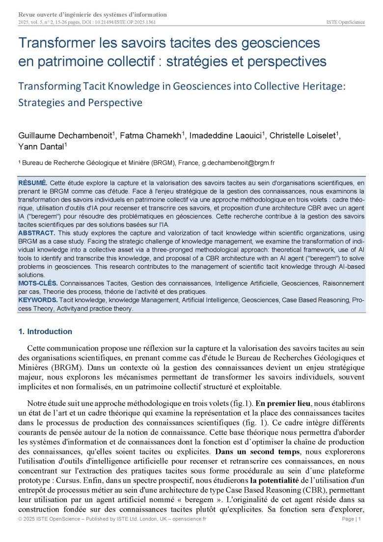 Transformer les savoirs tacites des geosciences en pa-trimoine collectif : stratégies et perspectives