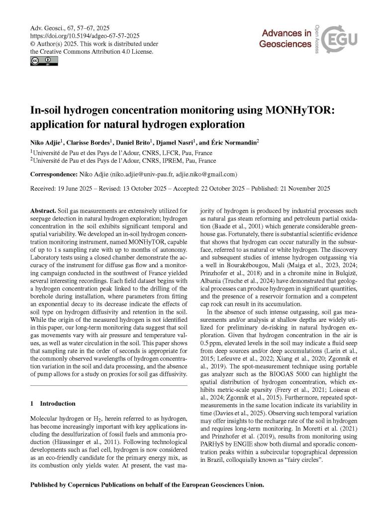 In-soil hydrogen concentration monitoring using MONHyTOR: application for natural hydrogen exploration