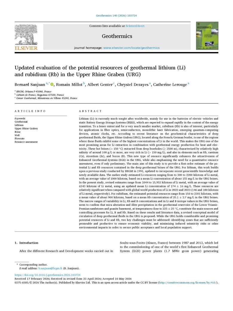 Évaluation actualisée des ressources potentielles en lithium (Li) et rubidium (Rb) géothermaux dans le Fossé rhénan (URG)